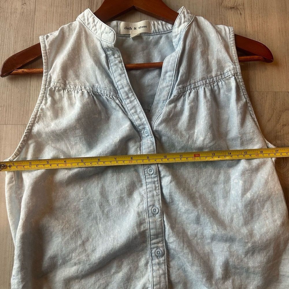Anthropologie Cloth & Stone Seamed Denim Linen Blend Tank Shirt XS - Picture 8 of 9